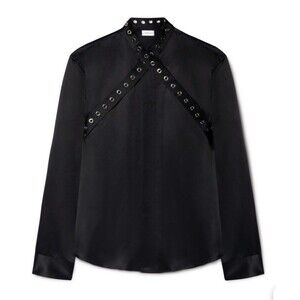 Off-White Black Eyelet Duchesse Silk Collar Shirt S NWT $1600 Retail